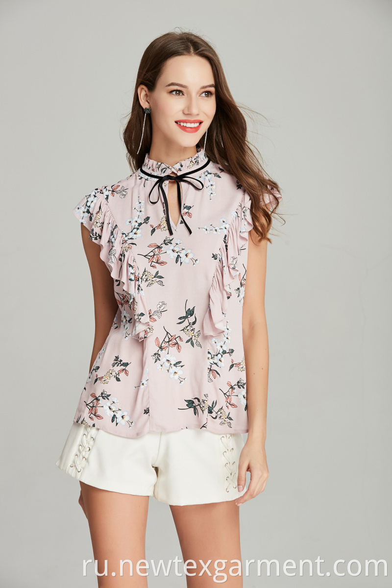fashion frill printed blouse